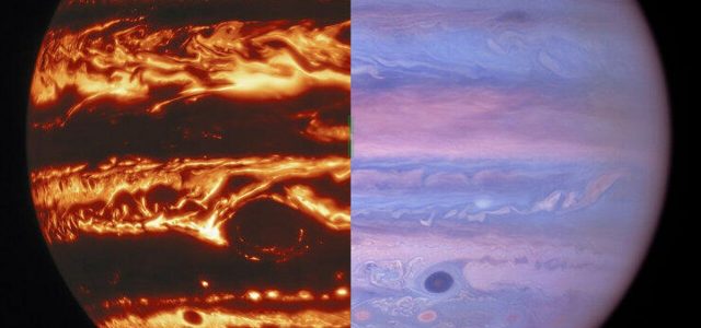 Jupiter looks stunning in three different wavelengths of light on one day